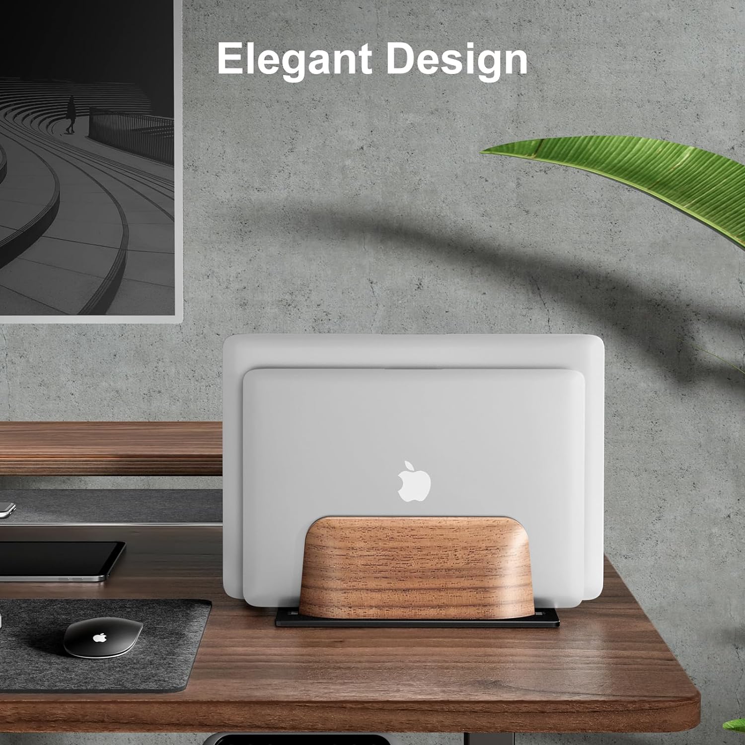UPERGO - Vertical Laptop Stand, Dual Slot Wooden Laptop Holder Vertical for Desk, Width Adjustable Dock for Macbook Pro and Other Laptops - Serious Techies