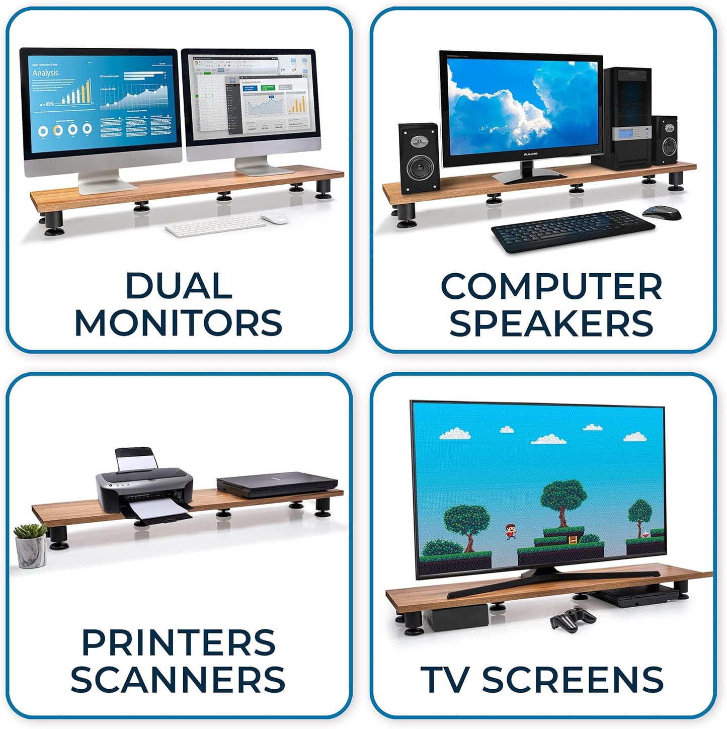 Nordik - Large Dual Monitor Riser for 2 - Premium Handmade Hardwood Acacia Computer - Laptop TV Stand with Storage for Desk Accessories - Serious Techies
