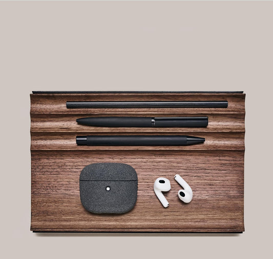 NOOE - Modern Art Exhibit Wooden Desk Organizer | American Walnut Polish Wood Pen Pencil Mobile Accessories Luxury Holder Tray Stand for Office Table Corporate Gift Use 9 X 5.9 Inches, Walnut - Serious Techies