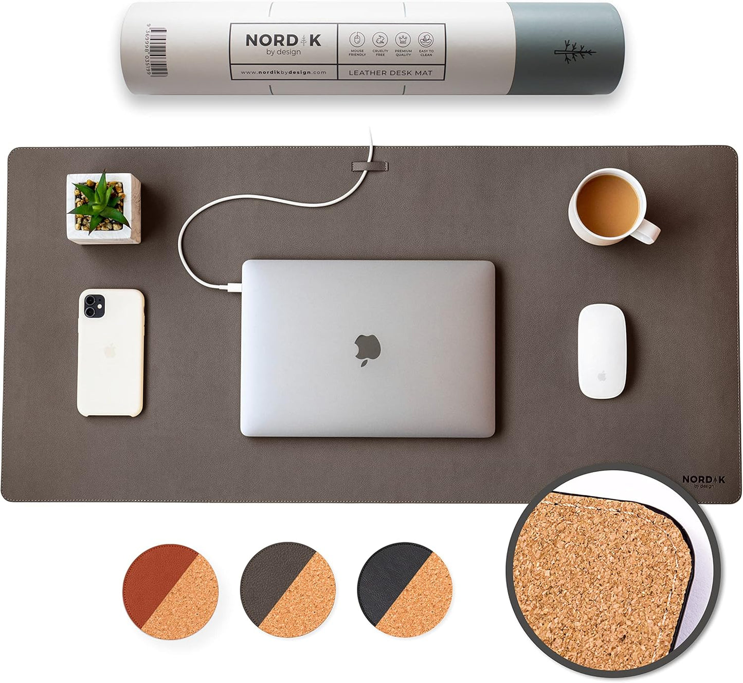 Nordik - Leather Top and Felt bottom Desk Mat Non-Slip - Blue - 35 X 17 Inch - Felt and Vegan Leather Desk Pad - Document Organizers - Desk Blotter and Desktop Mat - Desk Protector Laptop Desk Matt for Desktop - Serious Techies