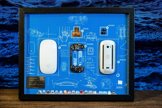 Funbox Design - Framed Teardown Wall Art for Apple Mouse Retro Tech Decor Made from Original Shell Components Desk Display or Gift for Collectors and Minimalist Fans - Serious Techies