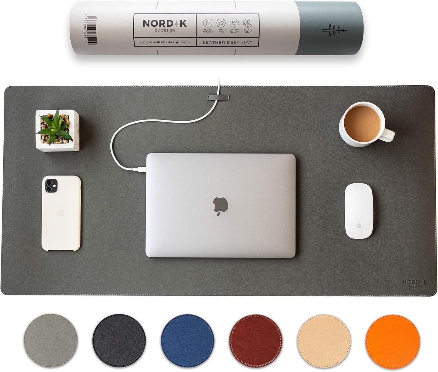 Nordik - Leather Top and Felt bottom Desk Mat Non-Slip - Blue - 35 X 17 Inch - Felt and Vegan Leather Desk Pad - Document Organizers - Desk Blotter and Desktop Mat - Desk Protector Laptop Desk Matt for Desktop - Serious Techies