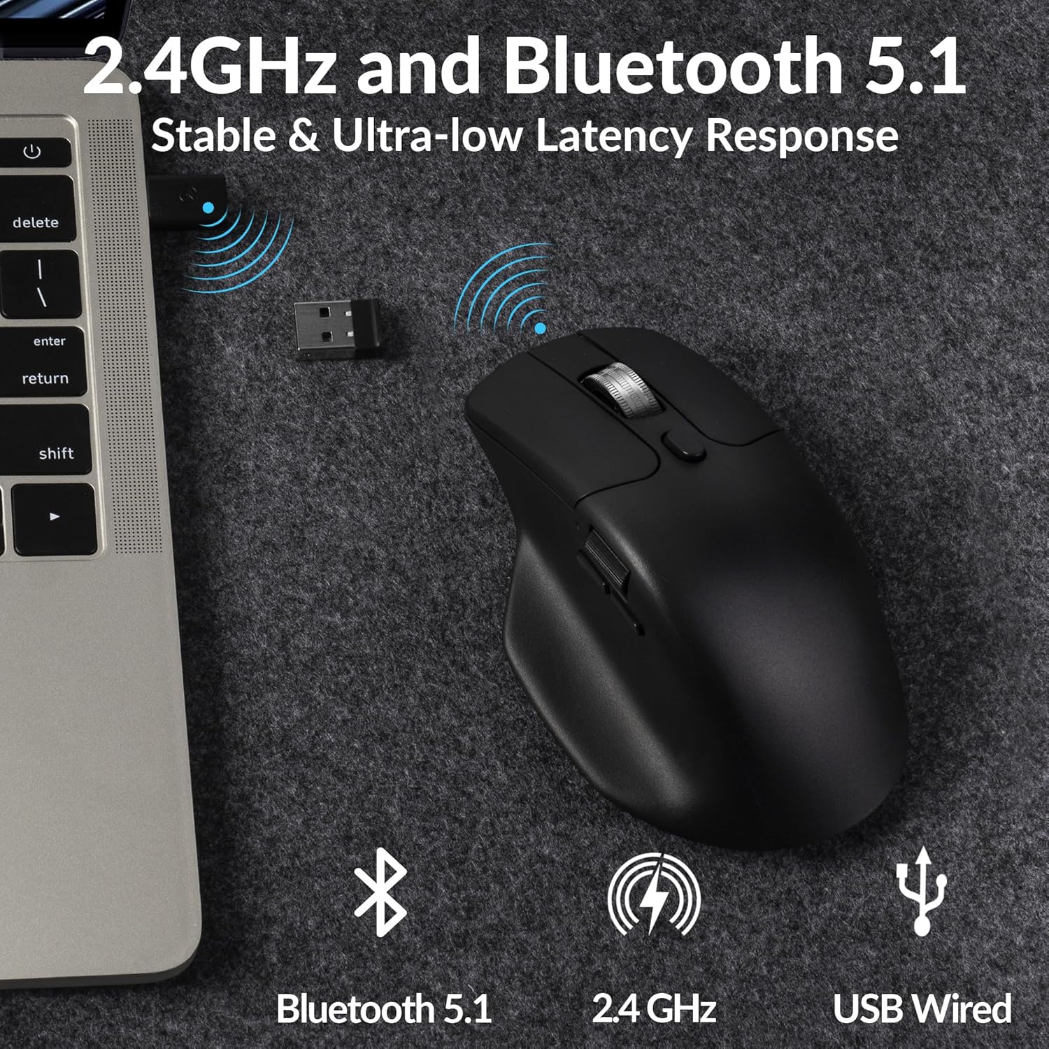 Keychron - M6 Wireless Gaming Mouse, 1000Hz Polling, Bluetooth 5.1/2.4Ghz/Wired, Lightweight 78G, Pixart 3395 Optical Sensor up to 26,000 DPI, Programmable, for Windows/Mac/Linux – Black - Serious Techies