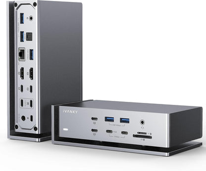 iVANKY - FusionDock Max 1 Dual Thunderbolt 4 Chips, 20-In-1 Quad 6K@60Hz Monitor Macbook Docking Station, 40Gbps Dock for Mac M1/M2/M3 Pro/Max, 2HDMI 2.0, 96W PD, 10Gbps USB, 2.5 Gbe, Silver - Serious Techies