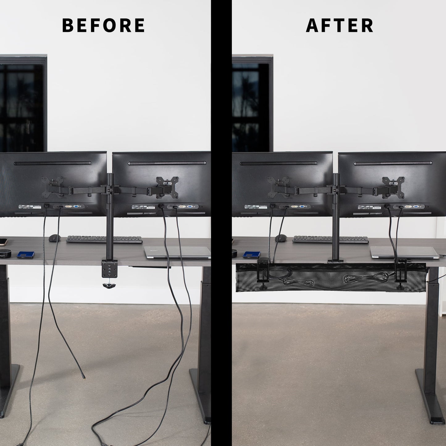 VIVO - Black 36" Clamp-On under Desk Cable Net, Mesh Cable Management - Serious Techies