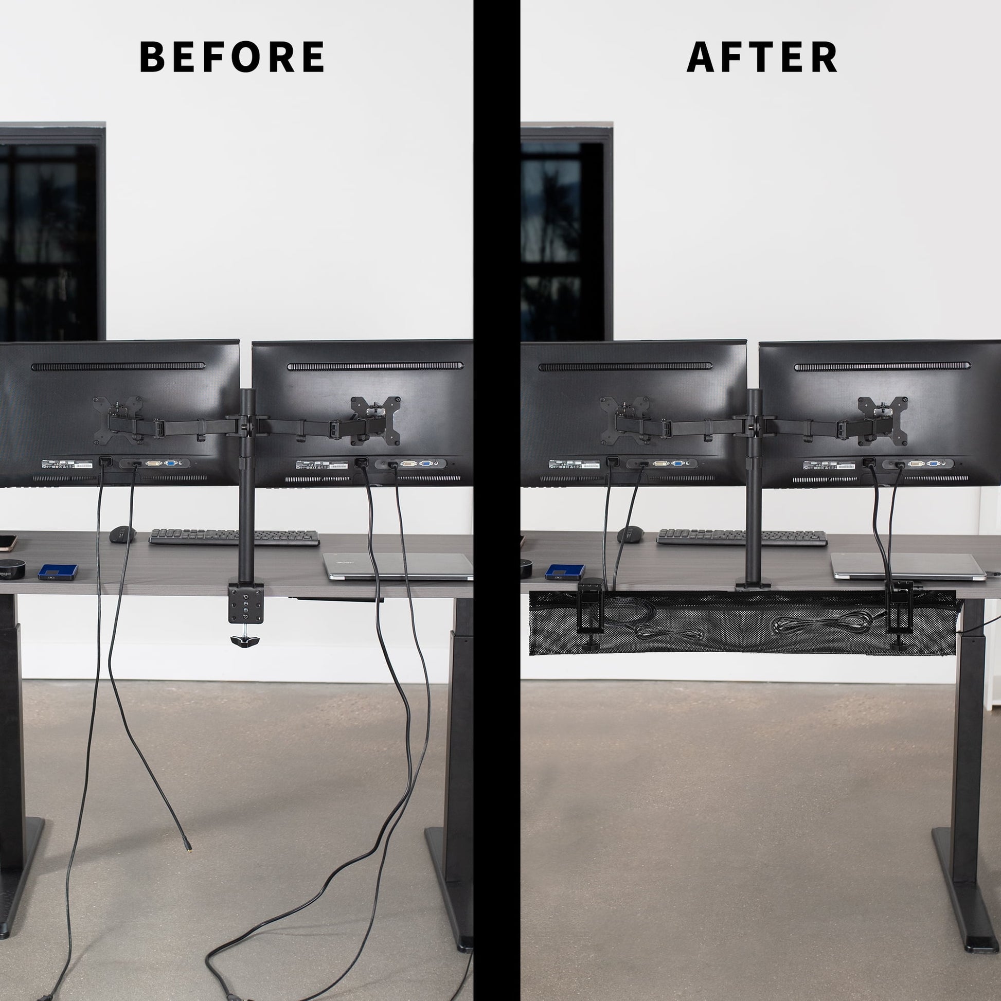 VIVO - Black 36" Clamp-On under Desk Cable Net, Mesh Cable Management - Serious Techies