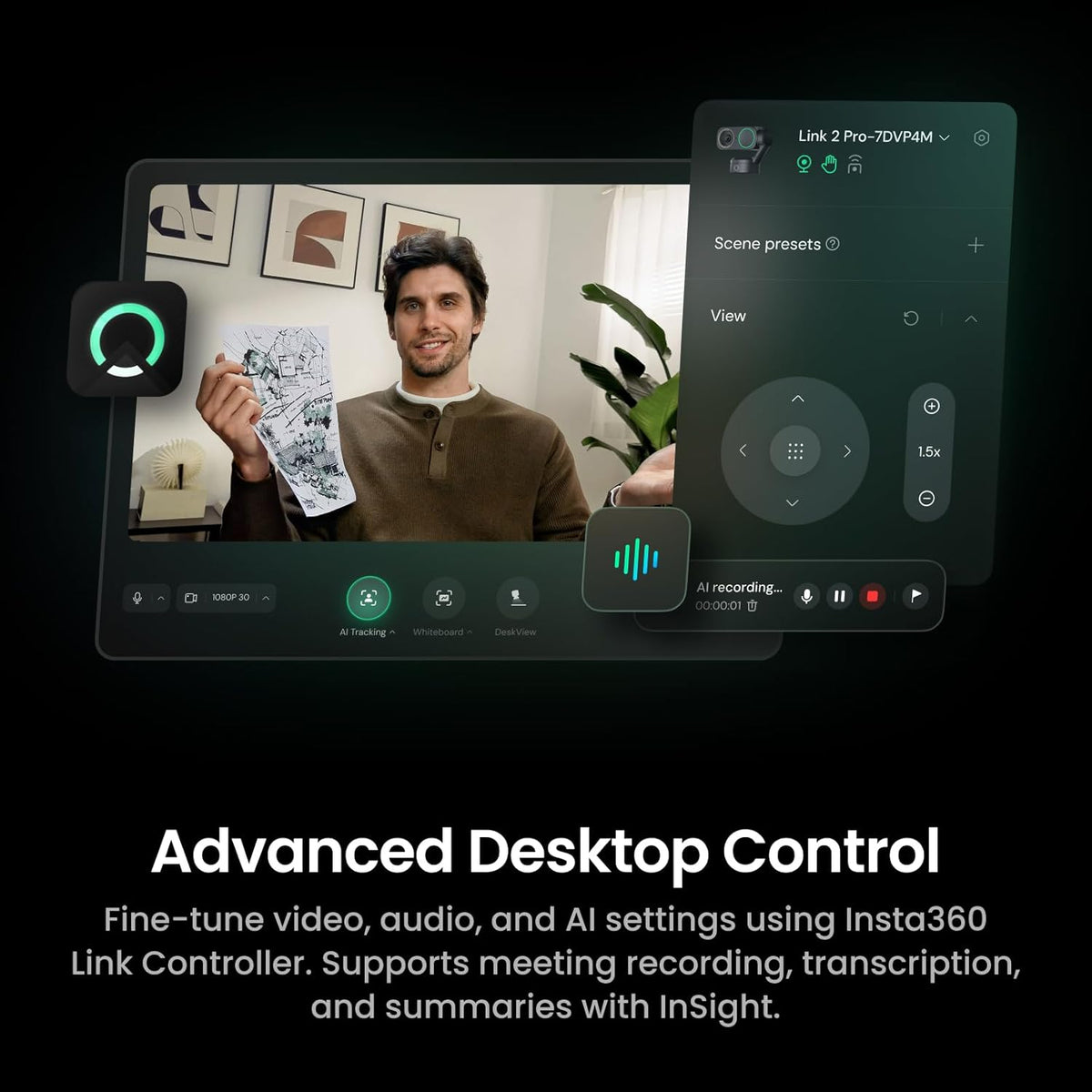 Insta360 - Link 2 Pro – 4K PTZ Webcam for Pc/Mac, 1/1.3” Sensor, Low-Light, AI Tracking, HDR, Directional Noise-Canceling Mics, Supports Stream Deck, Zoom, Teams, Twitch for Streaming or Meetings - Serious Techies