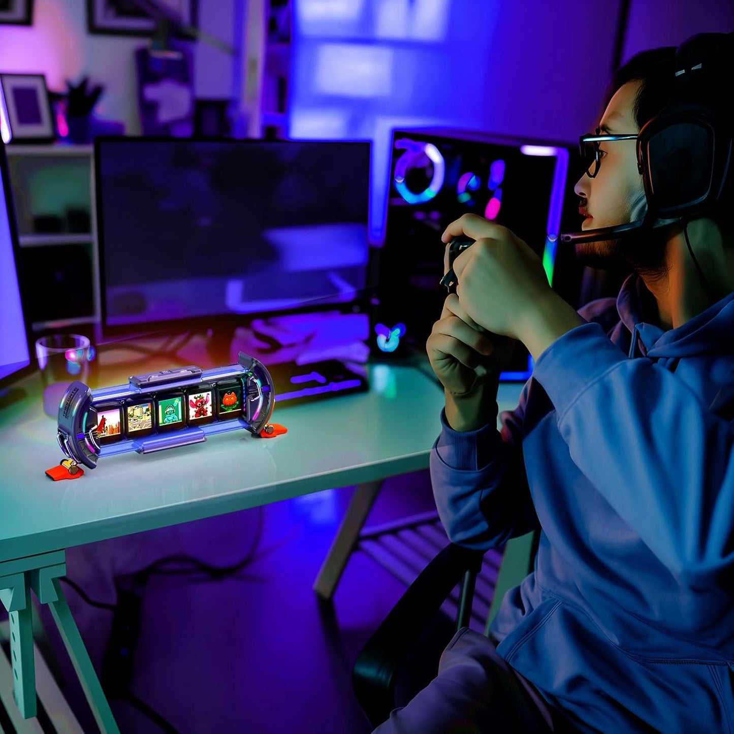 Divoom - Times Gate - Cyberpunk Gaming Setup Digital Alarm Clock, Smart APP, Wifi Connect, RGB LED Display, Personalized Financial & Bitcoin Dashboard, Pixel Art for Gaming Room & Office Decor, Silver - Serious Techies