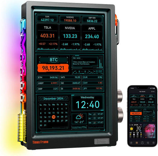 Divoom - Times Frame-10.1" Digital Picture Frame Transparent IPS Smart Linux OS with RGBLED Rotary Knob Wifi 64GB 400+Clock Faces Widget 50+API Feeds Gift Mode Pixel Art Community Personalized Display - Serious Techies