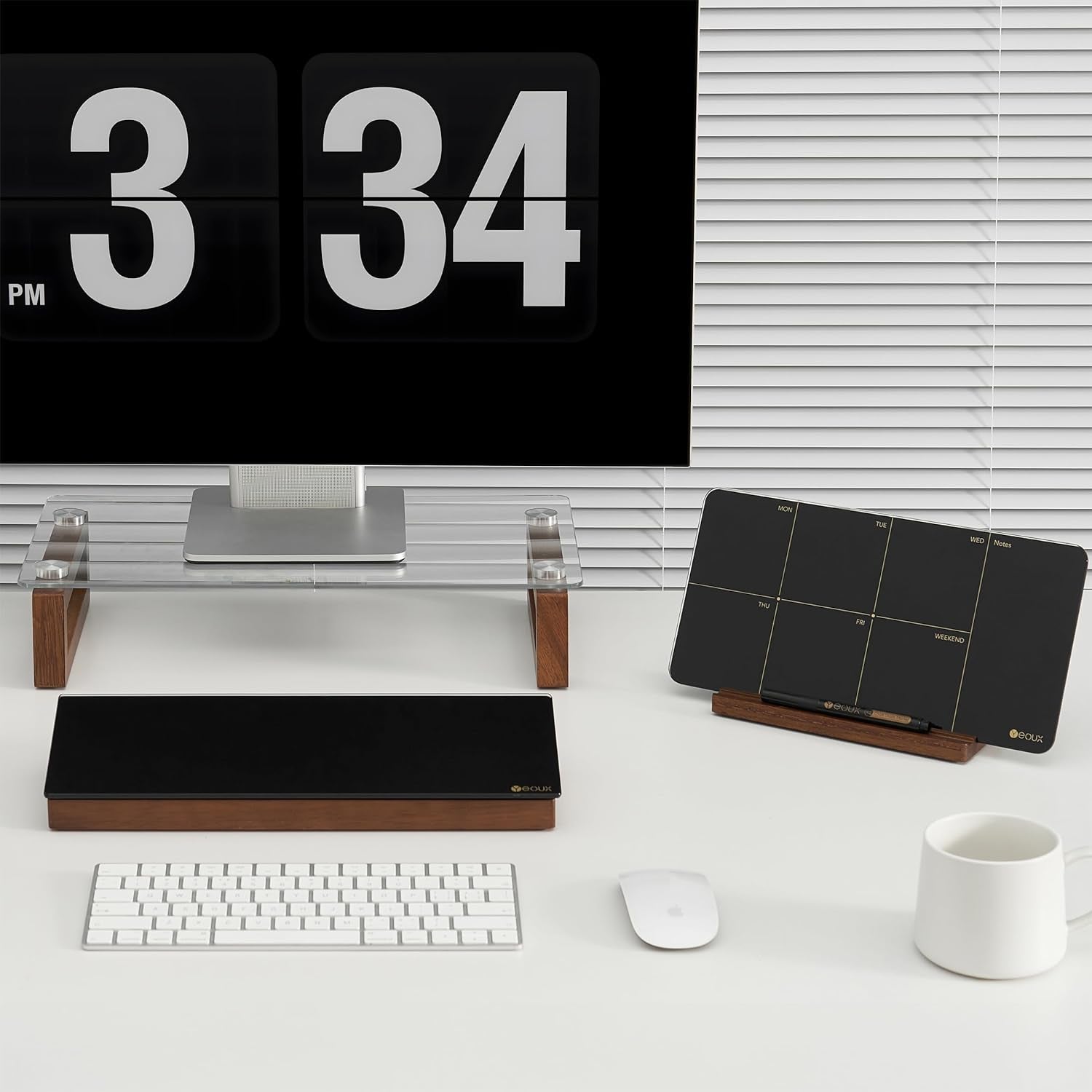 YEOUX  - Desktop Black Glass Dry Erase Board with Wood Organizers for Small Office Supplies, Desk Whiteboard with Drawer for Home Office Cubicle, Accessories Included - Serious Techies