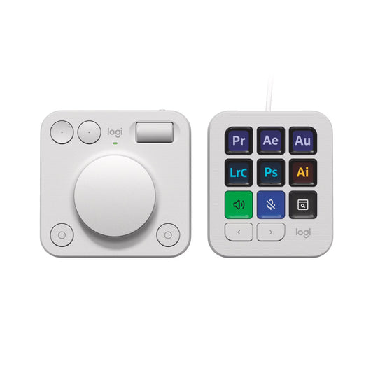 Logitech - MX Creative Console, Programmable Keypad with 9 Customizable LCD Keys and Control Dial for Graphic Design, Video Editing, Photography, Use with Adobe, Zoom, Spotify and More, Off-White - Serious Techies