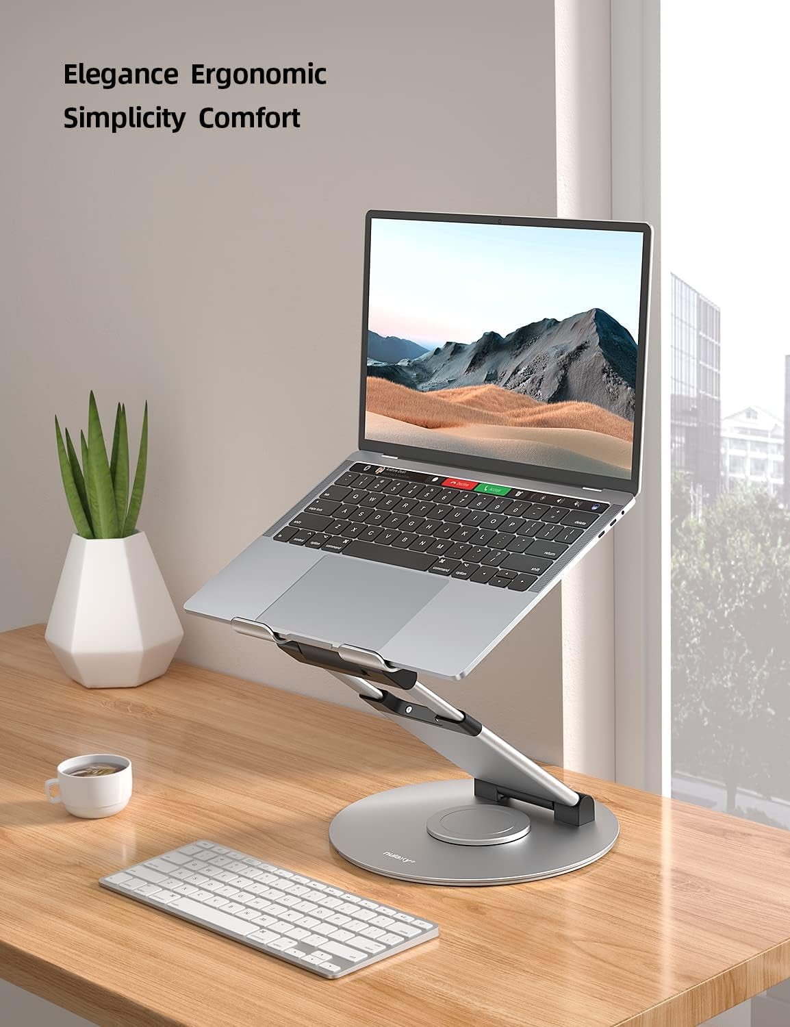 Nulaxy - Telescopic 360 Rotating Laptop Stand for Desk Adjustable Height Swivel Pull Out Design Ergonomic Laptop Riser Fits All 10-17" Laptops Computer Macbook, Silver - Serious Techies