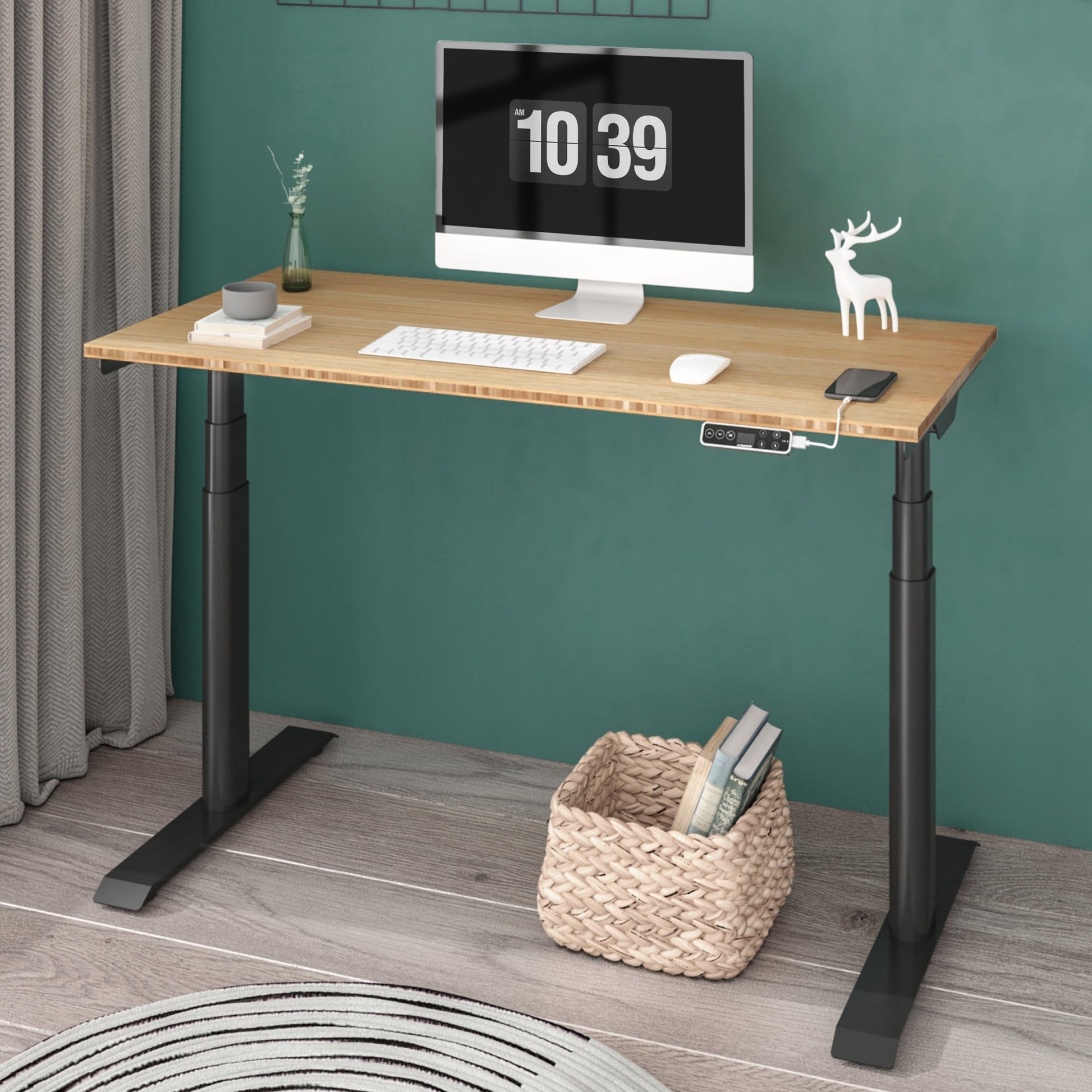 FLEXISPOT - 48"X24" Dual Motors 3-Stage Height Adjustable Standing Desk Ergonomic Home Office Sit Stand Desk with USB Port, Bamboo Rectangle Desktop Black Oval Frame - Serious Techies