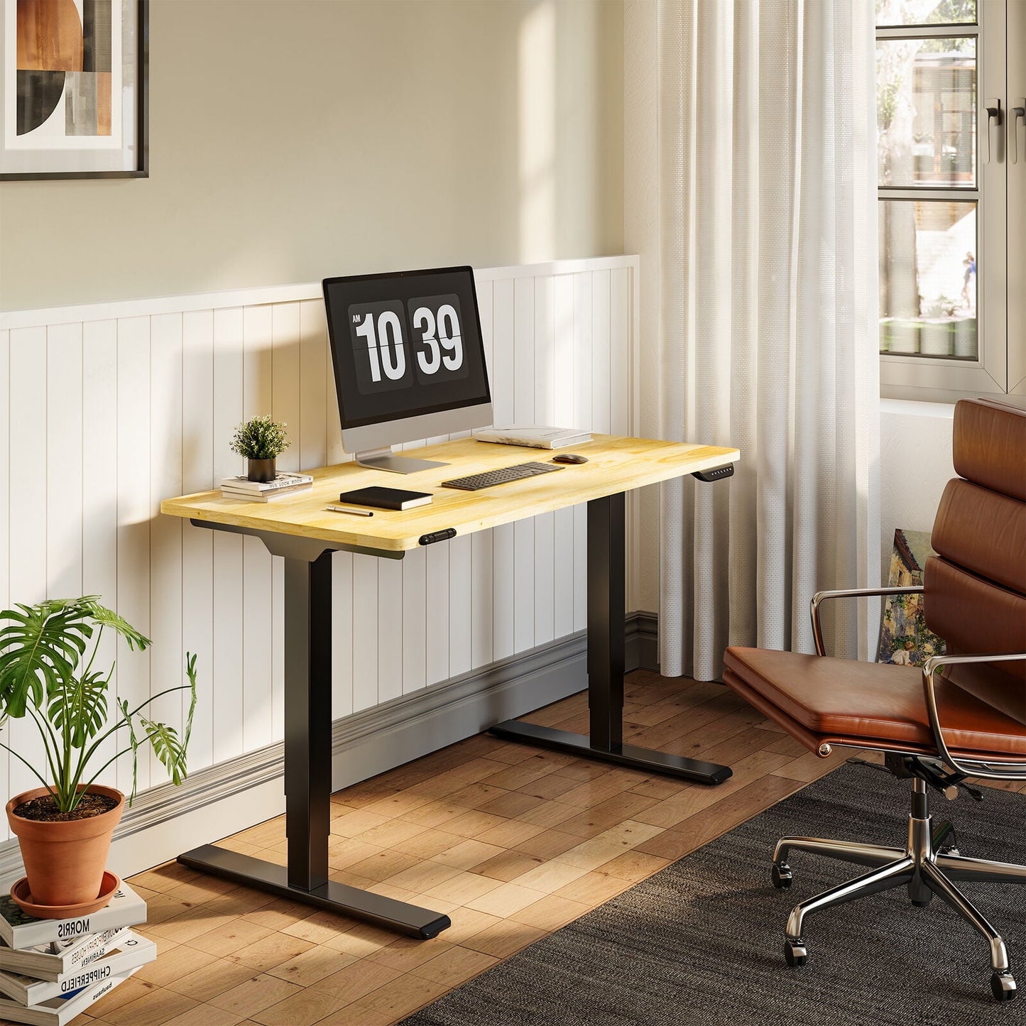 FLEXISPOT - 48"X24" Dual Motors 3-Stage Standing Desk Solid Wood Home Office Height Adjustable Desk with Wheels, Solid Rubber Wood Desktop and White Frame - Serious Techies