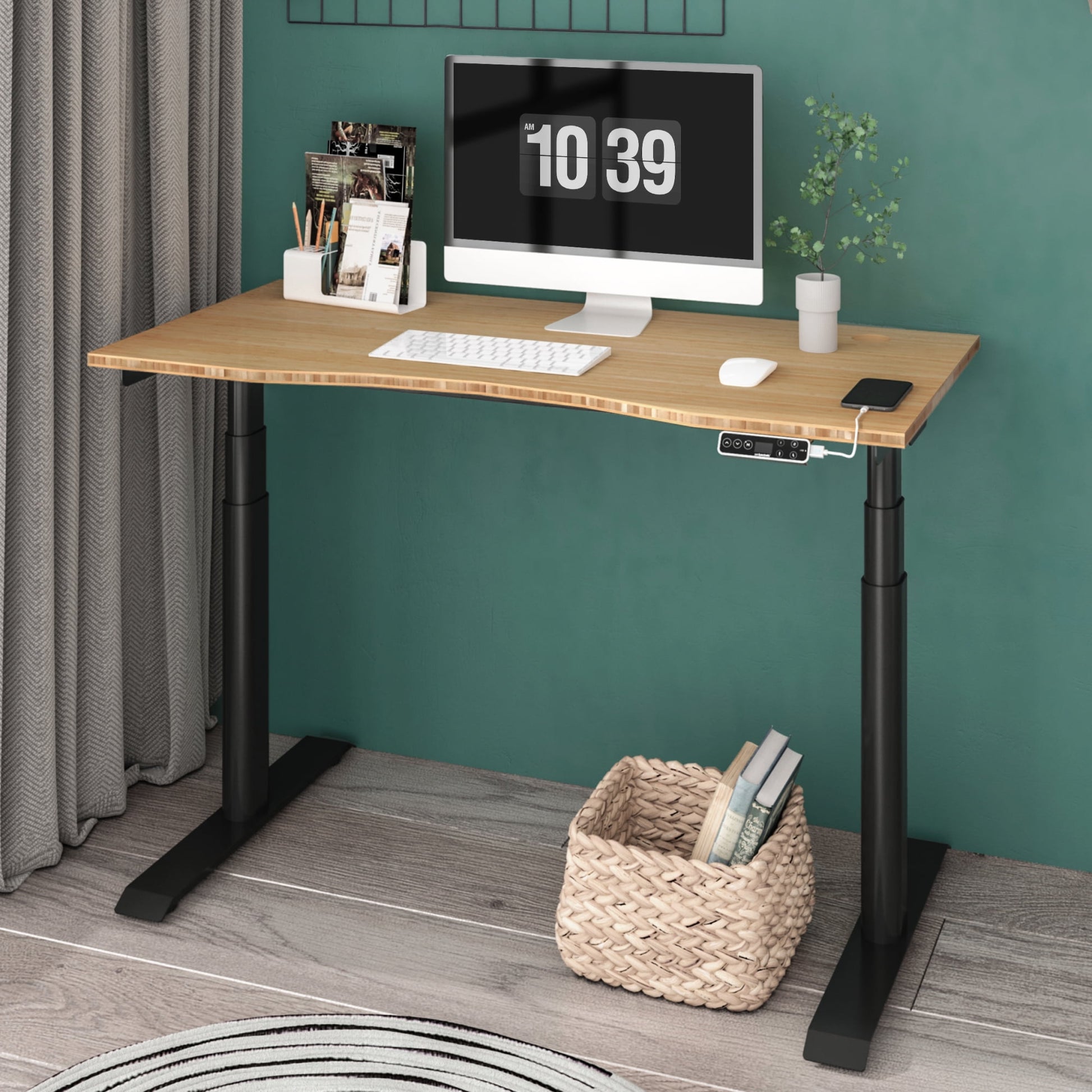 FLEXISPOT - 48"X24" Dual Motors 3-Stage Height Adjustable Standing Desk Ergonomic Home Office Sit Stand Desk with USB Port, Bamboo Curved Desktop White Oval Frame - Serious Techies