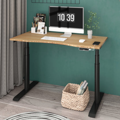 FLEXISPOT - 48"X24" Dual Motors 3-Stage Height Adjustable Standing Desk Ergonomic Home Office Sit Stand Desk with USB Port, Bamboo Curved Desktop White Oval Frame - Serious Techies