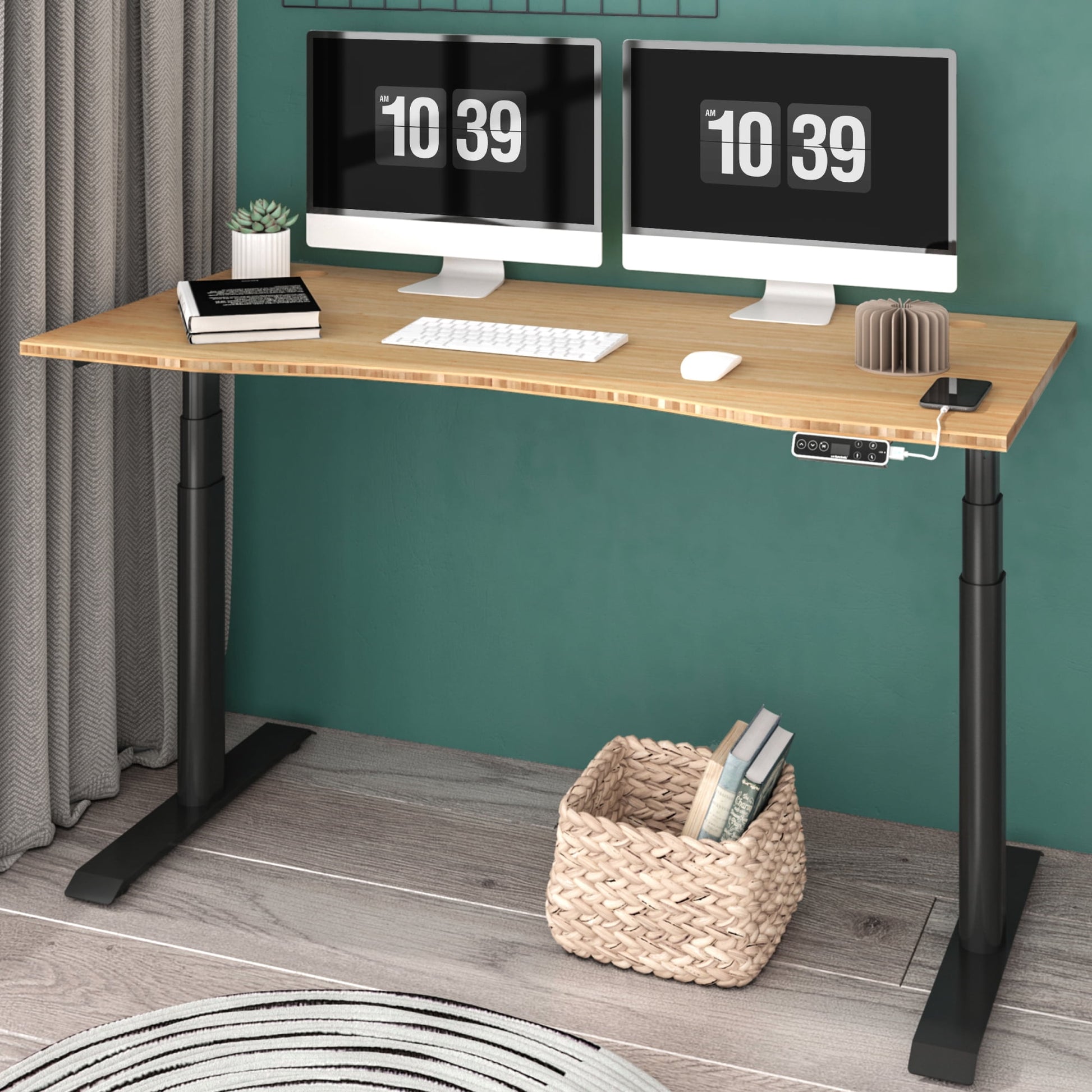FLEXISPOT - 48"X24" Dual Motors 3-Stage Height Adjustable Standing Desk Ergonomic Home Office Sit Stand Desk with USB Port, Bamboo Curved Desktop White Oval Frame - Serious Techies