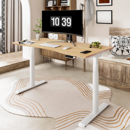 FLEXISPOT - 48"X24" Dual Motors 3-Stage Height Adjustable Standing Desk Ergonomic Home Office Sit Stand Desk with USB Port, Bamboo Curved Desktop White Oval Frame - Serious Techies