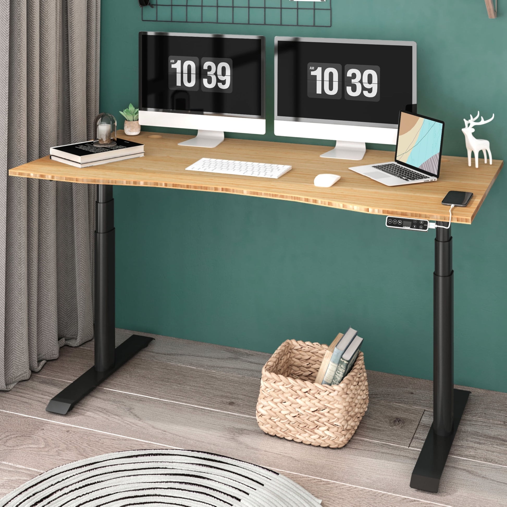 FLEXISPOT - 48"X24" Dual Motors 3-Stage Height Adjustable Standing Desk Ergonomic Home Office Sit Stand Desk with USB Port, Bamboo Curved Desktop White Oval Frame - Serious Techies