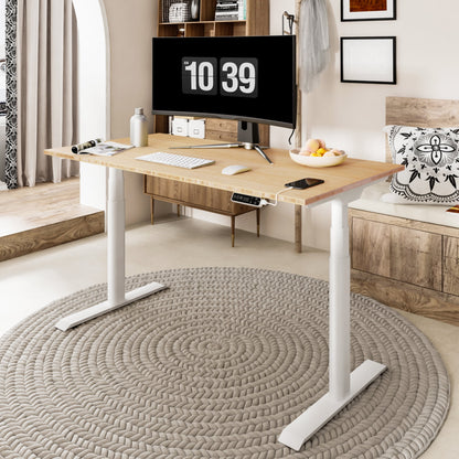 FLEXISPOT - 48"X24" Dual Motors 3-Stage Height Adjustable Standing Desk Ergonomic Home Office Sit Stand Desk with USB Port, Bamboo Rectangle Desktop Black Oval Frame - Serious Techies