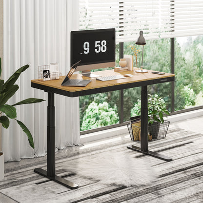 FLEXISPOT - 55"X28" Wireless Charging Dual Motors Standing Desk with Drawers, Black and Bamboo Top Height Adjustable Desk with Cable Management Tray - Serious Techies