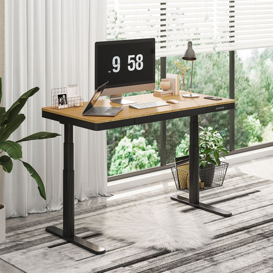 FLEXISPOT - 55"X28" Wireless Charging Dual Motors Standing Desk with Drawers, Black and Bamboo Top Height Adjustable Desk with Cable Management Tray - Serious Techies