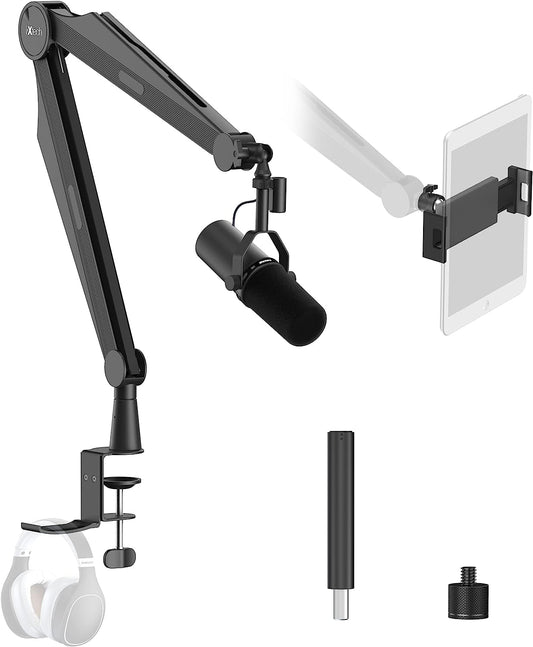 IXTECH - Mic Boom Arm Microphone Arm for Blue Yeti Shure Sm7B Hyperx Quadcast Rode At2020 and Fifine Upgraded Mic Stand with Tablet and Headphone Holder for Gaming Podcasting and Streaming CAPTAIN PRO - Serious Techies