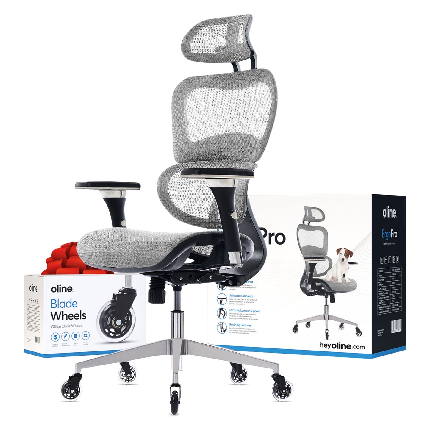 Oline - ErgoPro Ergonomic Office Chair - Rolling Desk Chair with 4D Adjustable Armrest, 3D Lumbar Support and Blade Wheels - Mesh Computer Chair, Gaming Chairs, Executive Swivel Chair (White) - Serious Techies