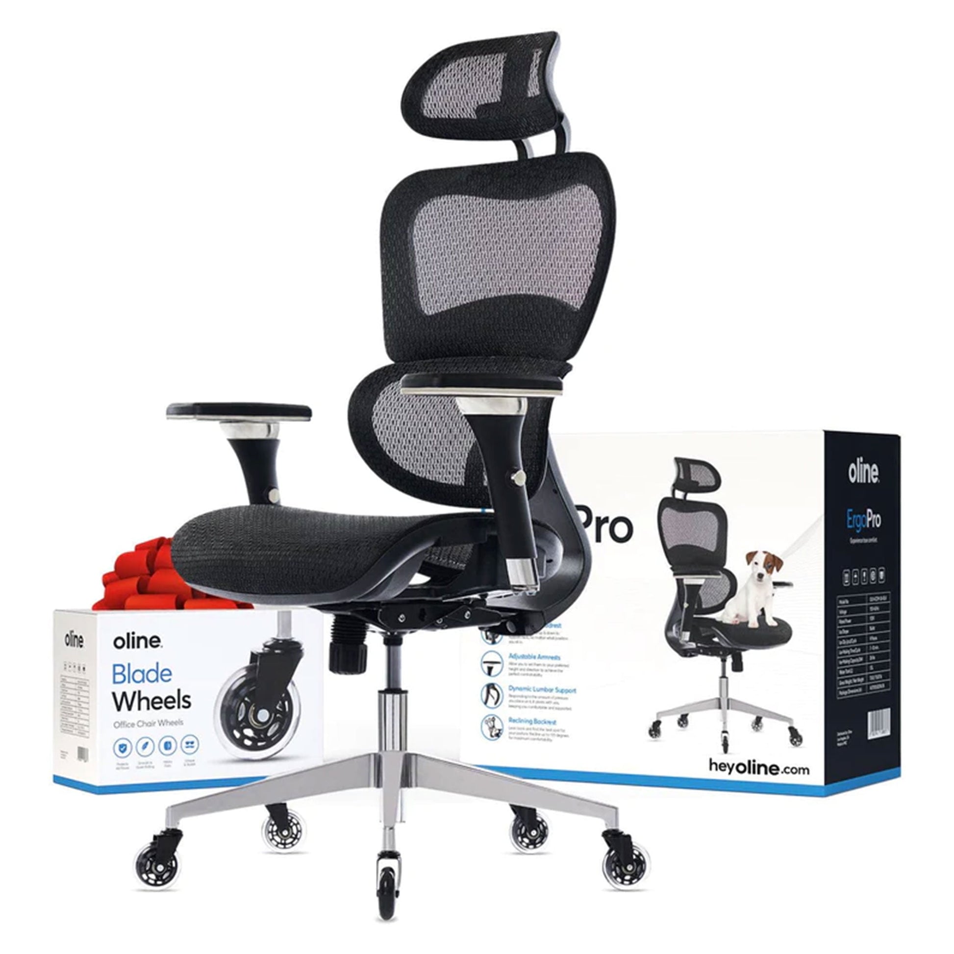 Oline - ErgoPro Ergonomic Office Chair - Rolling Desk Chair with 4D Adjustable Armrest, 3D Lumbar Support and Blade Wheels - Mesh Computer Chair, Gaming Chairs, Executive Swivel Chair (White) - Serious Techies