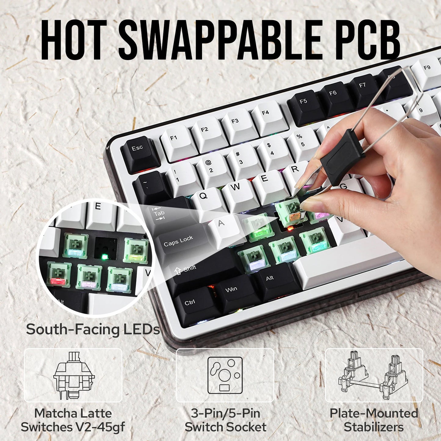 Kiiboom - Breeze 75 Aluminum & Acrylic Hot Swappable Type-C Wired/Bluetooth/2.4Ghz Wireless Mechanical Keyboard for Win/Mac - Serious Techies