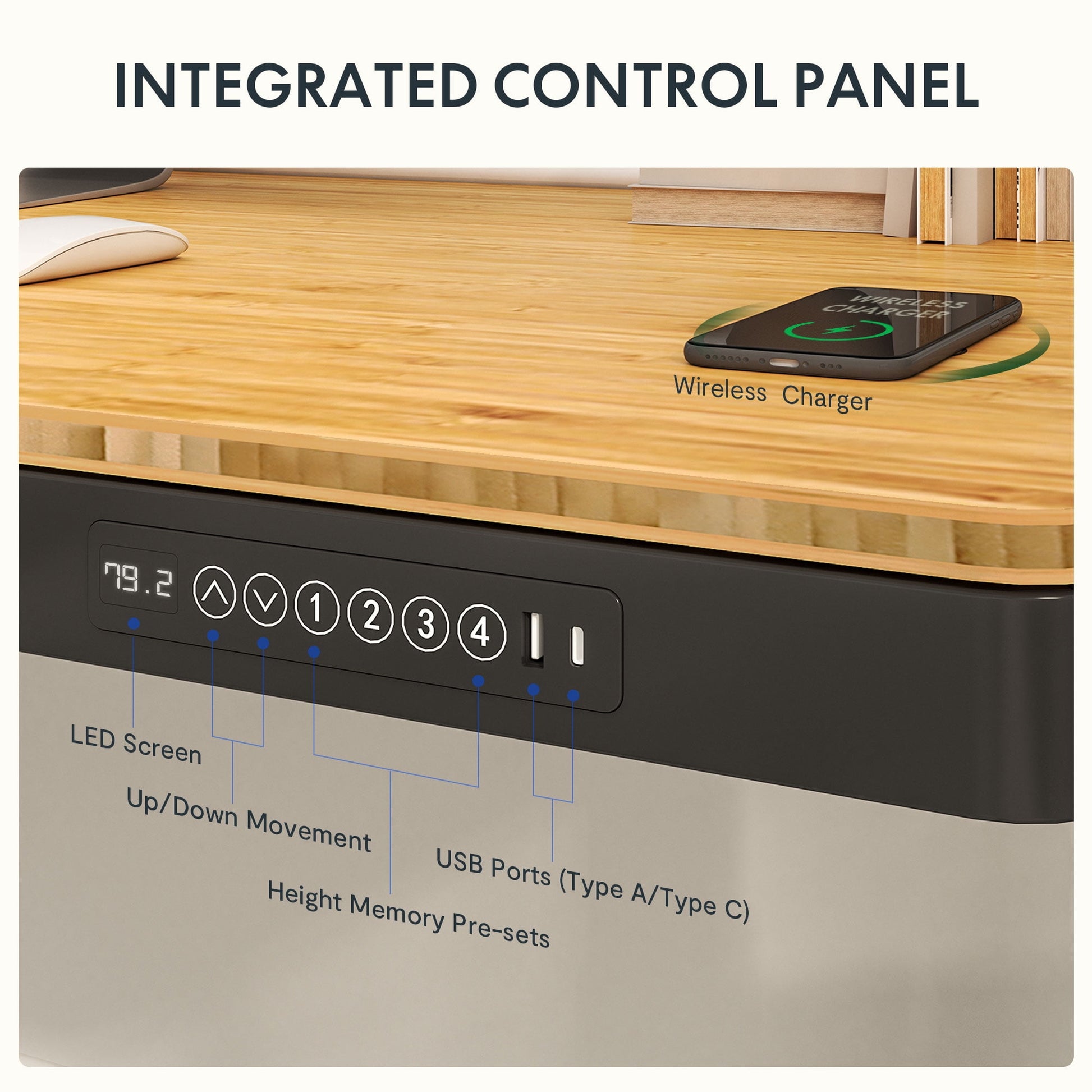 FLEXISPOT - 55"X28" Wireless Charging Dual Motors Standing Desk with Drawers, Black and Bamboo Top Height Adjustable Desk with Cable Management Tray - Serious Techies