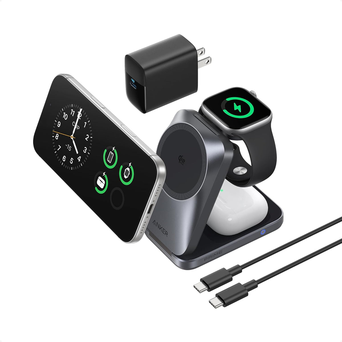 Anker - Prime 3-In-1 Wireless Charging Station, Magsafe Charger Stand Compatible, Qi2.2 25W Certified Palm-Sized Foldable Charger for Iphone 17/16, Apple Watch, Airpods (Non-Battery, Adapter Included) - Serious Techies