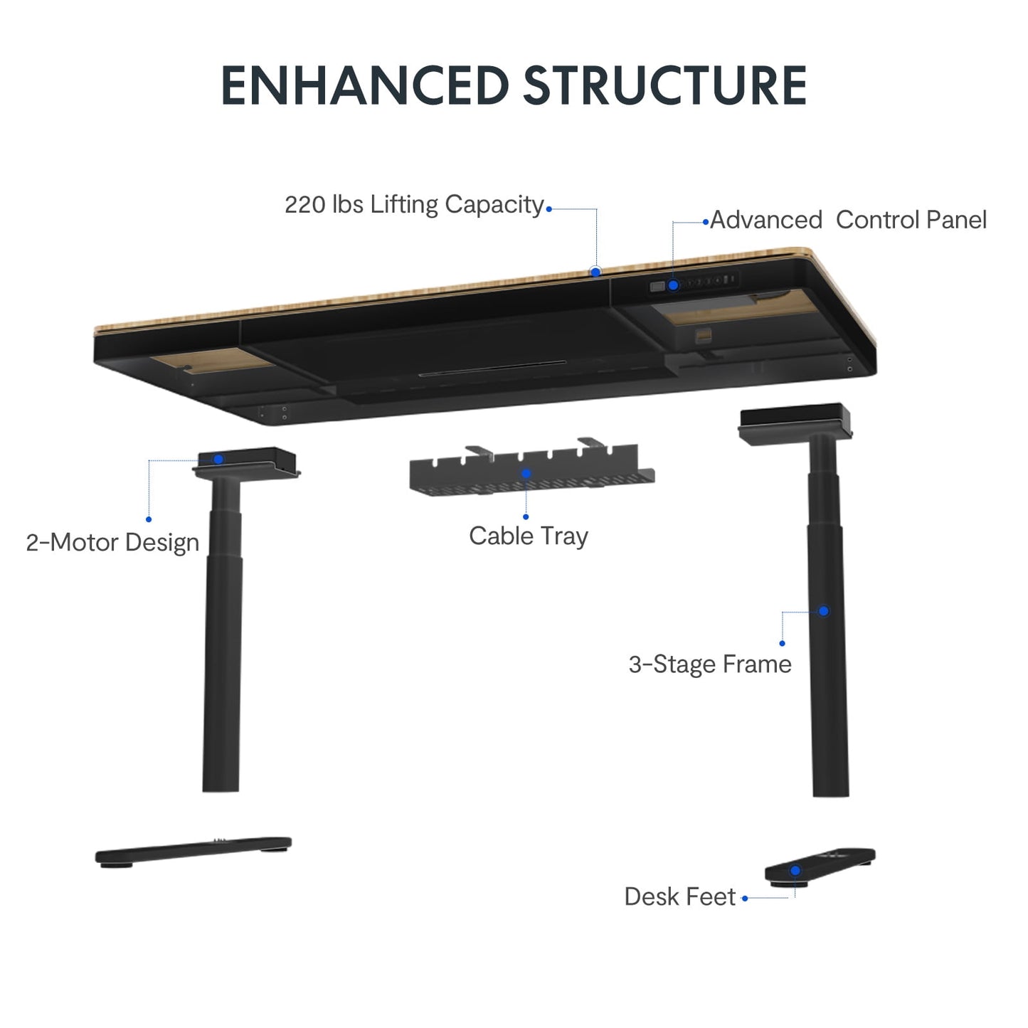FLEXISPOT - 55"X28" Wireless Charging Dual Motors Standing Desk with Drawers, Black and Bamboo Top Height Adjustable Desk with Cable Management Tray - Serious Techies