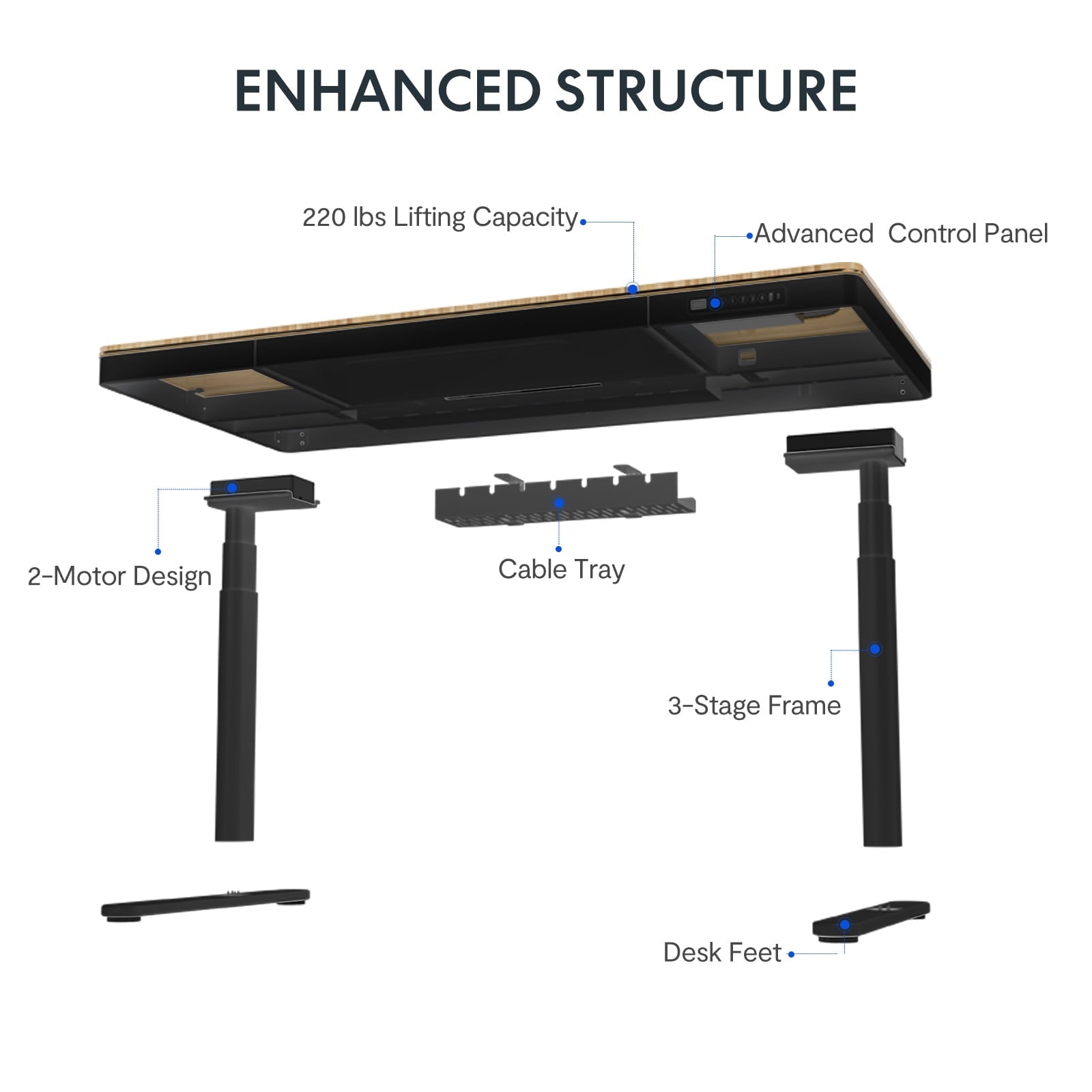 FLEXISPOT - 55"X28" Wireless Charging Dual Motors Standing Desk with Drawers, Black and Bamboo Top Height Adjustable Desk with Cable Management Tray - Serious Techies