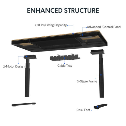 FLEXISPOT - 55"X28" Wireless Charging Dual Motors Standing Desk with Drawers, Black and Bamboo Top Height Adjustable Desk with Cable Management Tray - Serious Techies