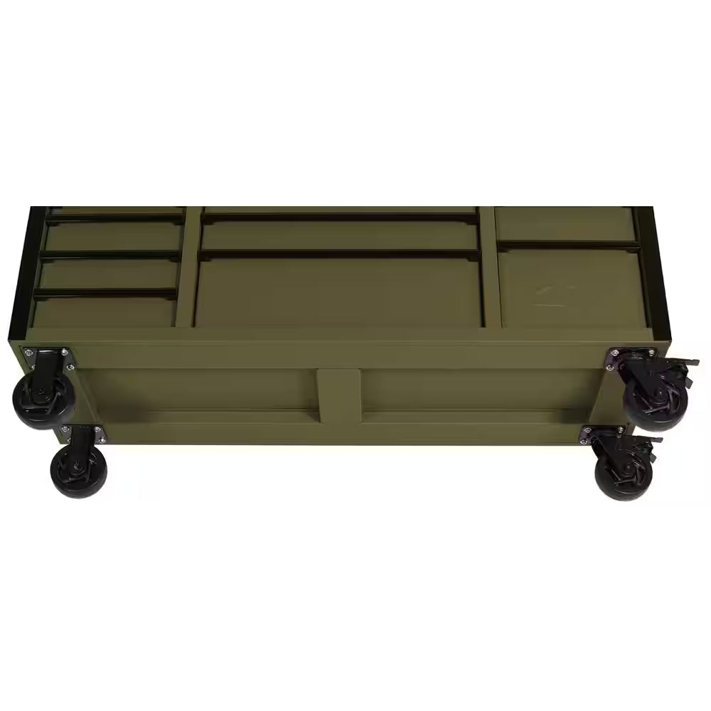 Husky - Heavy Duty 61 In. W X 23 In. D 15-Drawer Matte Army Green Mobile Workbench Cabinet with Solid Wood Top - Serious Techies