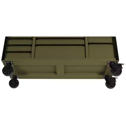 Husky - Heavy Duty 61 In. W X 23 In. D 15-Drawer Matte Army Green Mobile Workbench Cabinet with Solid Wood Top - Serious Techies