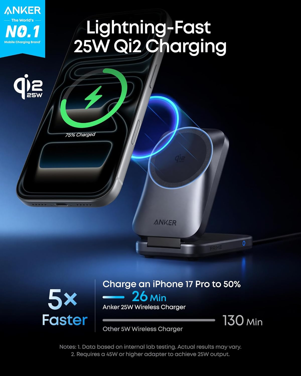 Anker - Prime 3-In-1 Wireless Charging Station, Magsafe Charger Stand Compatible, Qi2.2 25W Certified Palm-Sized Foldable Charger for Iphone 17/16, Apple Watch, Airpods (Non-Battery, Adapter Included) - Serious Techies