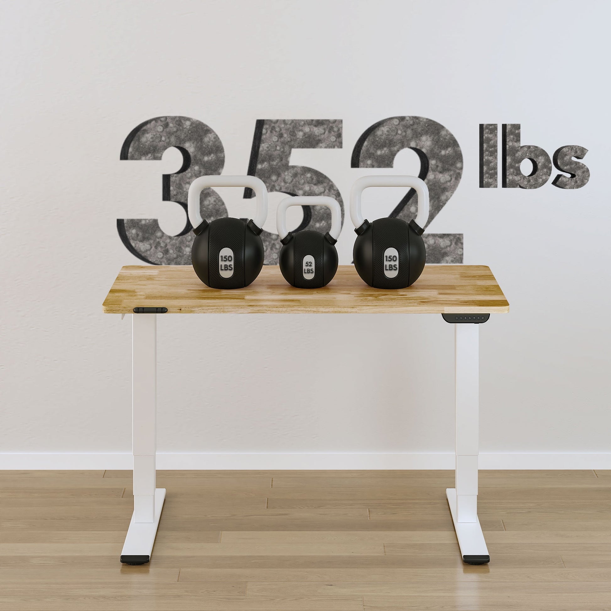 FLEXISPOT - 48"X24" Dual Motors 3-Stage Standing Desk Solid Wood Home Office Height Adjustable Desk with Wheels, Solid Rubber Wood Desktop and White Frame - Serious Techies