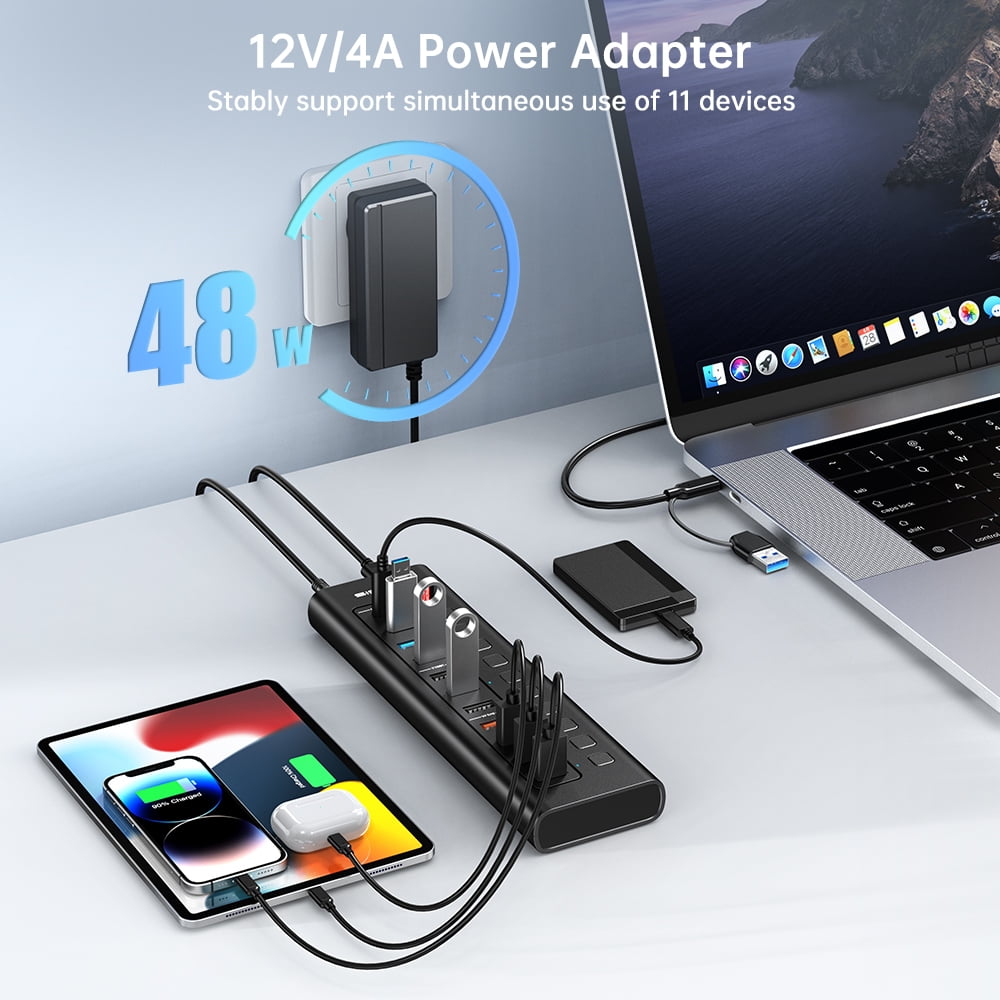 ACASIS - USB 3.0 11-Port Powered Hi-Speed Hub with 4 X USB 3.0 + 3 X USB 2.0 + 4 X Smart Charging - Serious Techies