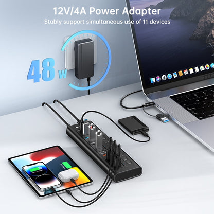 ACASIS - USB 3.0 11-Port Powered Hi-Speed Hub with 4 X USB 3.0 + 3 X USB 2.0 + 4 X Smart Charging - Serious Techies
