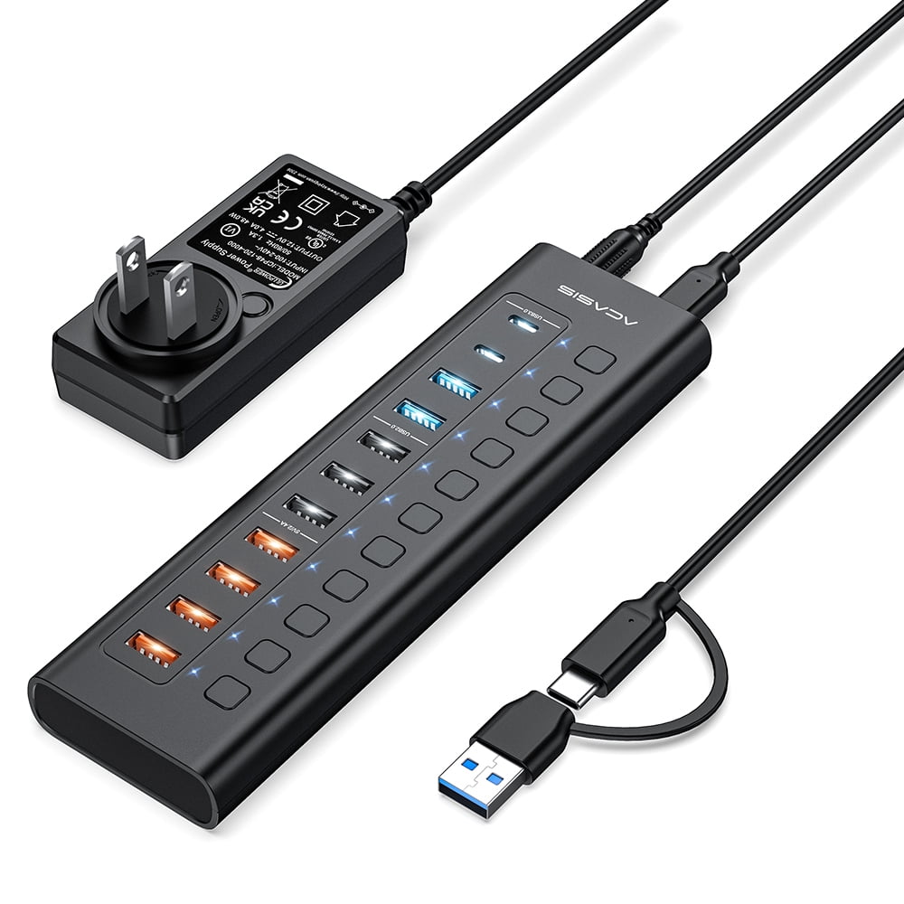 ACASIS - USB 3.0 11-Port Powered Hi-Speed Hub with 4 X USB 3.0 + 3 X USB 2.0 + 4 X Smart Charging - Serious Techies