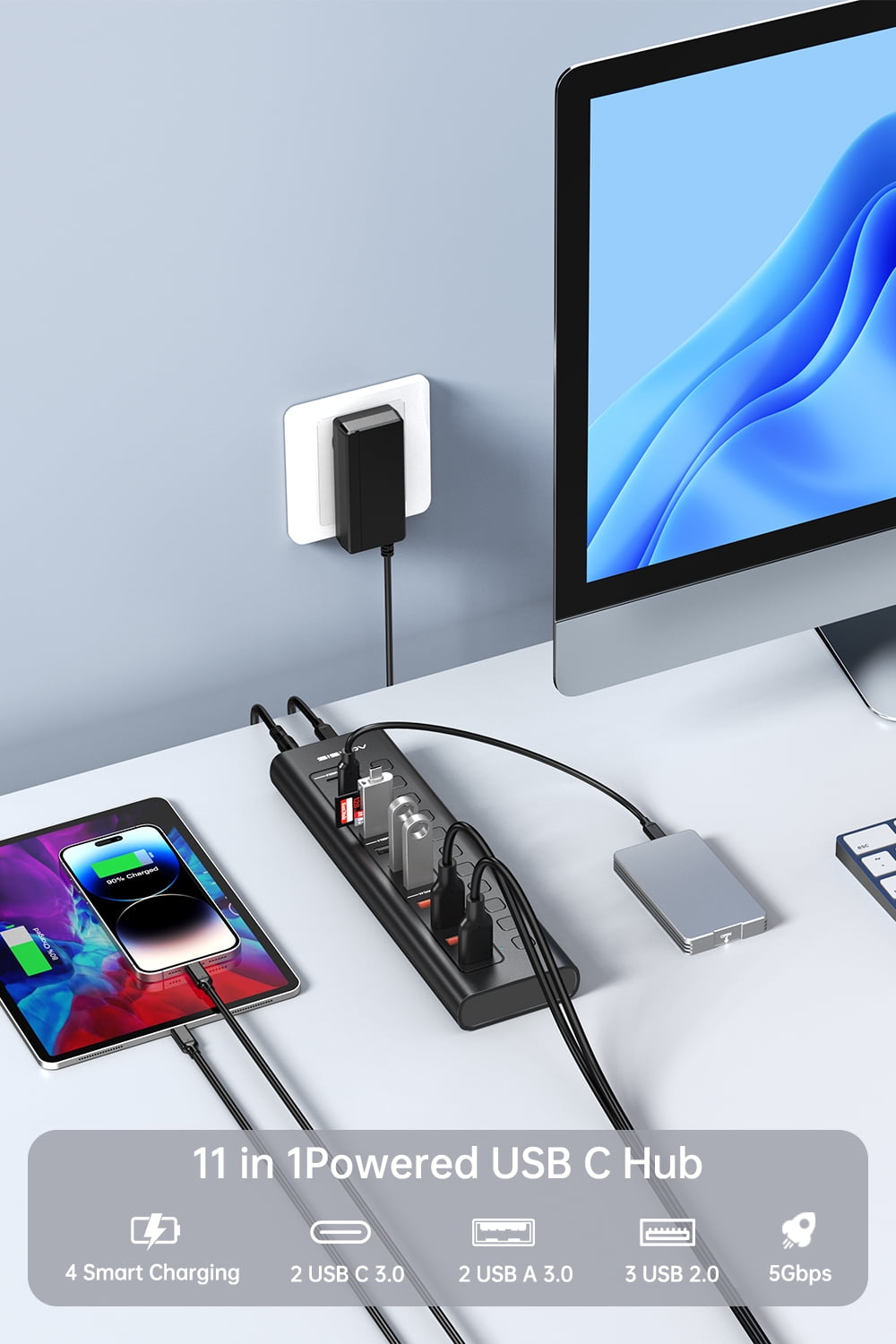 ACASIS - USB 3.0 11-Port Powered Hi-Speed Hub with 4 X USB 3.0 + 3 X USB 2.0 + 4 X Smart Charging - Serious Techies
