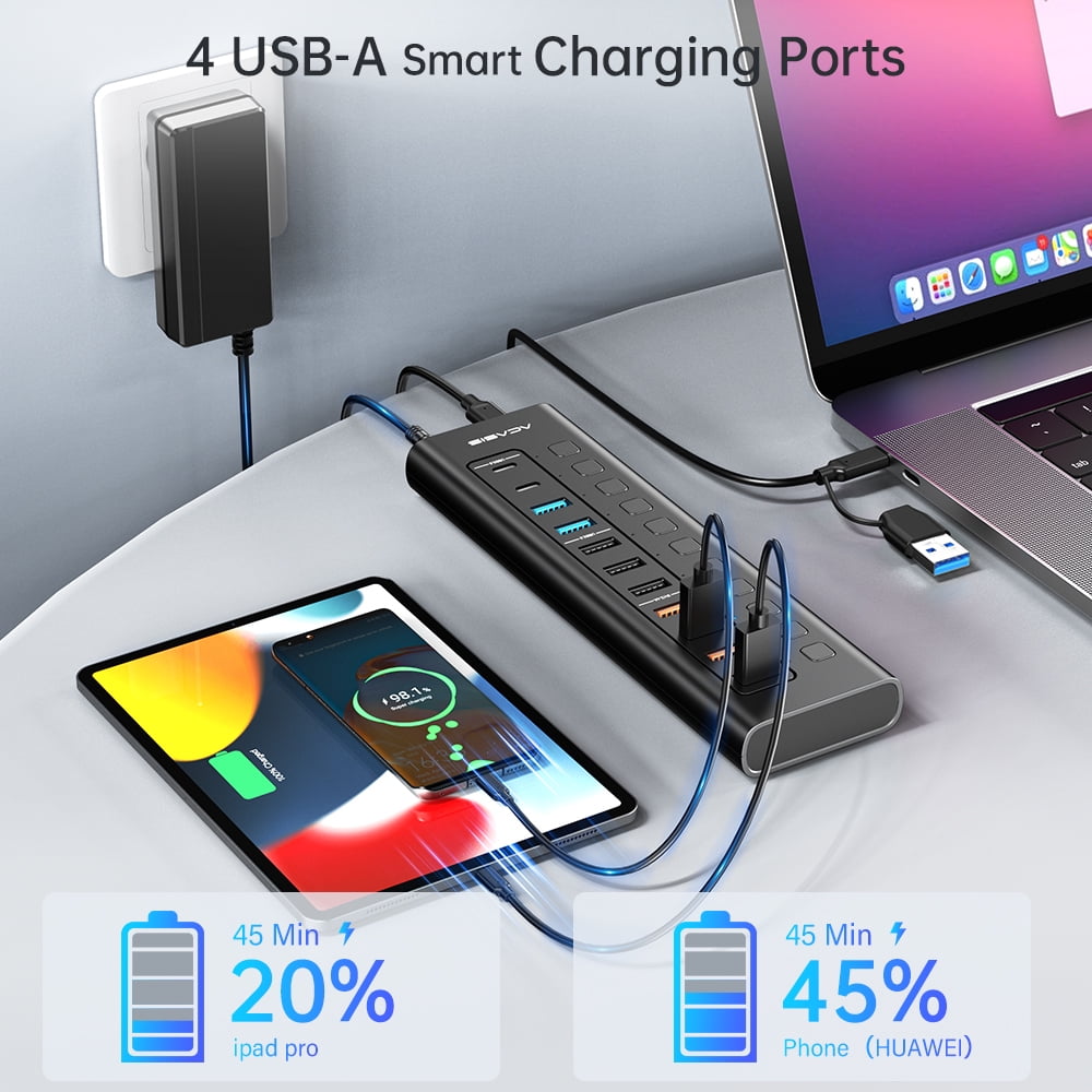 ACASIS - USB 3.0 11-Port Powered Hi-Speed Hub with 4 X USB 3.0 + 3 X USB 2.0 + 4 X Smart Charging - Serious Techies
