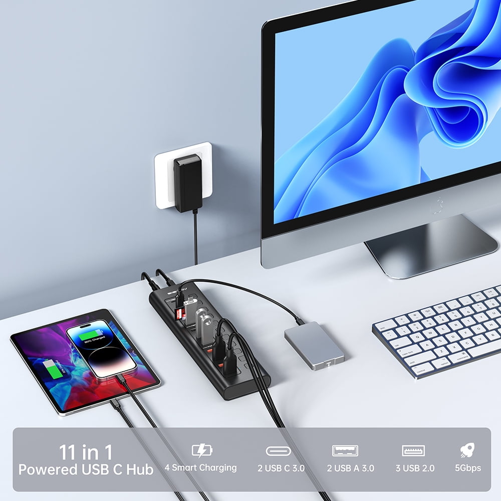 ACASIS - USB 3.0 11-Port Powered Hi-Speed Hub with 4 X USB 3.0 + 3 X USB 2.0 + 4 X Smart Charging - Serious Techies