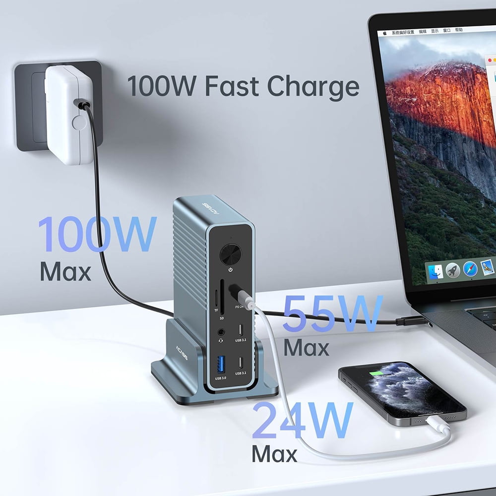 ACASIS - 15-In-1 USB C Desktop Docking Station for USB-C Laptop, 4K HDMI Display, DP 4K@60 HZ, 2*USB3.1 10GBPS, SD/TF, Audio, RJ45 for Mac & Windows, DS7A15 - Serious Techies