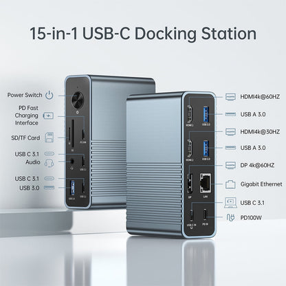 ACASIS - 15-In-1 USB C Desktop Docking Station for USB-C Laptop, 4K HDMI Display, DP 4K@60 HZ, 2*USB3.1 10GBPS, SD/TF, Audio, RJ45 for Mac & Windows, DS7A15 - Serious Techies