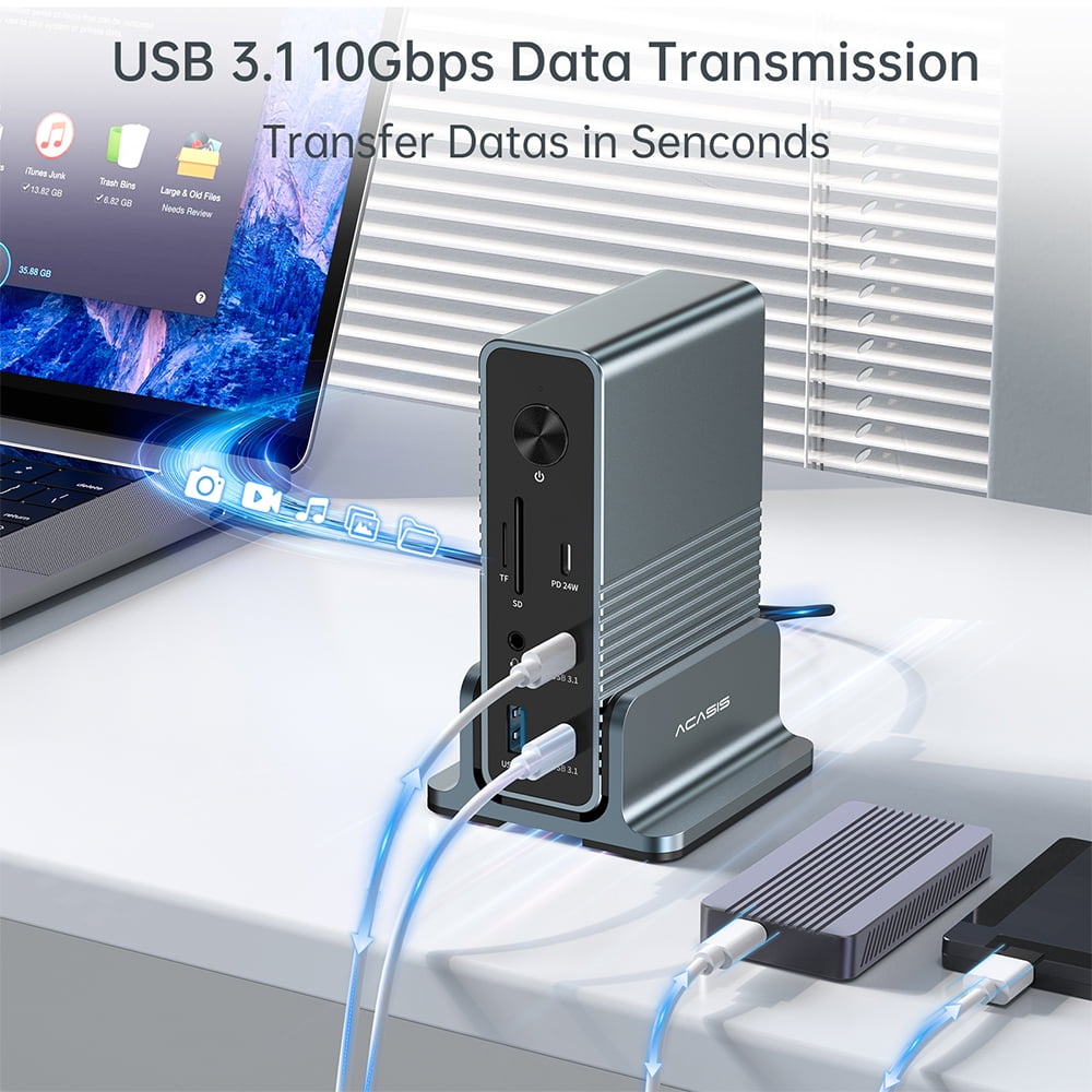 ACASIS - 15-In-1 USB C Desktop Docking Station for USB-C Laptop, 4K HDMI Display, DP 4K@60 HZ, 2*USB3.1 10GBPS, SD/TF, Audio, RJ45 for Mac & Windows, DS7A15 - Serious Techies