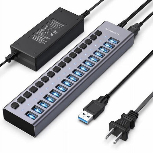 ACASIS - 16 Ports 90W USB 3.0 Data Port, Aluminum Housing, Individual On/Off Switches, 12V/7.5A Power Adapter, 5Gbps High Speed, USB 3.0 Hub for Laptop, PC, Computer - Serious Techies