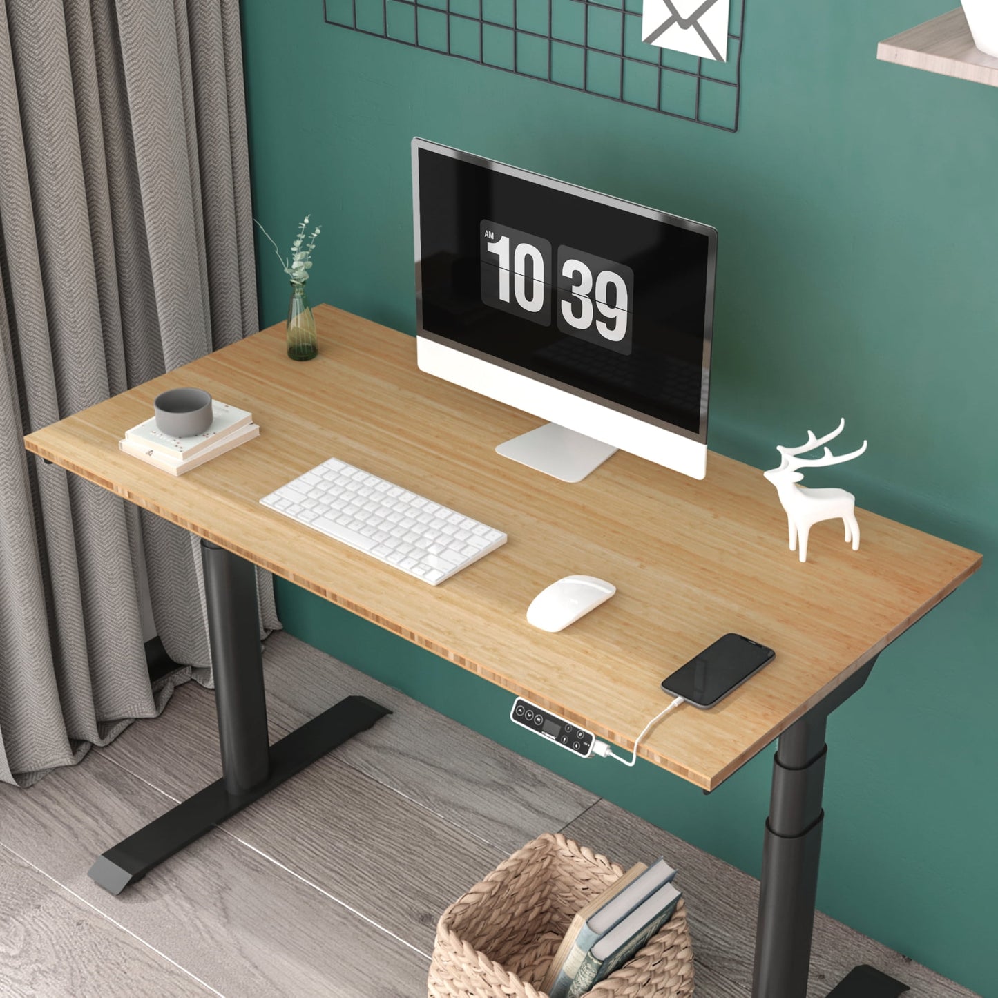 FLEXISPOT - 48"X24" Dual Motors 3-Stage Height Adjustable Standing Desk Ergonomic Home Office Sit Stand Desk with USB Port, Bamboo Rectangle Desktop Black Oval Frame - Serious Techies